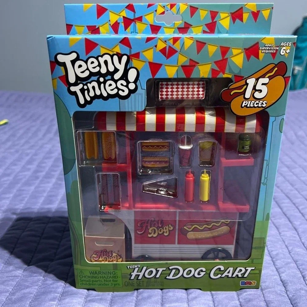 Teeny Tinies Hot Dog Cart Miniature Playset 15 Pieces RMS New in Box